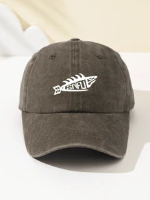 1 Stück Damen ausgewaschene SNFU Fisch Muster Mode Softtouch Baseballkappe, personalisiertes minimalistisches Design, verstellbarer Umfang, atmungsaktiver Sonnenhut, Geschenk für Feiertage, Studenten, Outdoor-Sport, Camping, Reisen