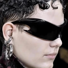 Luxury Brand Sports Punk Y2K Sunglasses Women Men Unique Goggle One Piece Sun Glasses For Male Cycling Hip Hop Shades UV400 - A_黑色 - 查看 2