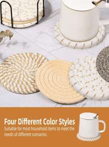 16pcs/8 Pcs Minimalist Table Woven Coasters, Drink Coasters With Holder,Kitchen Table Heat-Resistant Coasters And Thick Insulation Pads,4 Colors Absorbent Coaster Set For Home Decor Tabletop Protection Suitable For Kinds Of Cups, 4.3 Inches Christmas For Holiday Gift Giving