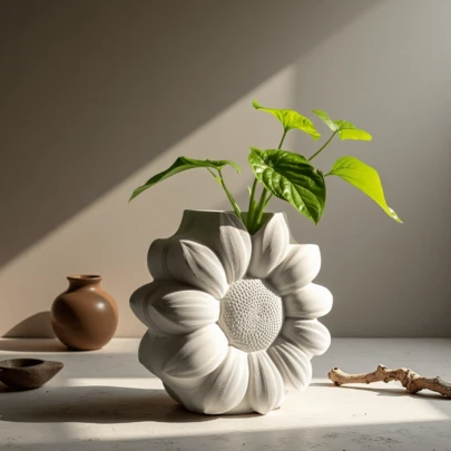 向日葵硅胶模具 - 可重复使用的蜡加热器和树脂工艺套件 - 化妆刷架、笔筒和 DIY 家居装饰（欢快的花卉设计