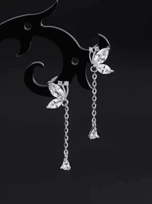 1pair Delicate S925 Sterling Silver & Zirconia Tassel Drop Earrings Suitable For Women's Daily Wear Wedding Engagement Bridal Jewelry Holiday