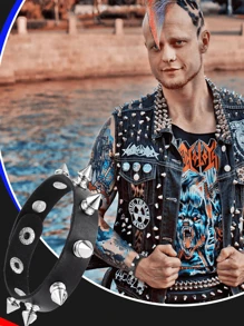 Yanxyad Punk Wrist Cuff Gothic Bracelet For Men Women, Black Punk Spiked Studded Bracelets Stylish Leather Spiked Bracelets PU Leather Rivet Studded Bracelet Punk Bracelet Goth Black Biker Wide Strap Adjustable Bangle Wristband For Men Women Gifts