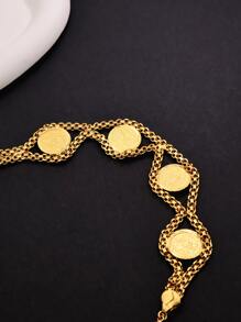 1 pieza Elegante brazalete ajustable para mujer con decoración de monedas vintage, de estilo casual con capas de moda