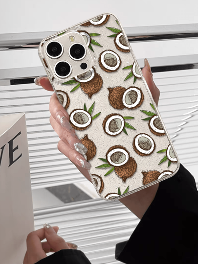 Funda transparente con purpurina y diseño de planta de coco compatible con iPhone 11, 11 Pro, 11 Pro Max, 12, 12 Pro, 12 Pro Max, 13, 13 Pro, 13 Pro Max, 14, 14 Pro, 14 Plus, 14 Pro Max, 15, 15 Pro, 15 Plus, 16, 16 Pro, 16 Pro Max, 16 Plus. Cubierta protectora flexible.