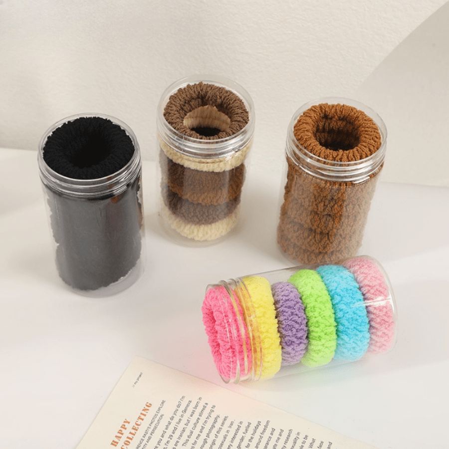 6PCS/SET Hair Ties For Women, Elastic Hair Bands For Tying Hair, Knitted Hair Rings For Ladies, Widened And Thickened Jacquard Plush Hair Rings, Hair Ropes, Hair Rings In Cans