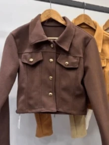 Women's Jacket Coat Wool Blend With Buttons Elegant Warm Fashion Style Winter Fashion - 鏽棕色 - 查看 3