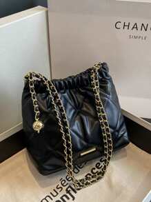 Bolso cuadrado versátil para el hombro, elegante y sofisticado bolso cruzado casual para ir y venir, sencillo y de moda bolso de hombro de mujer con correa de cadena, bolso debajo del brazo con diseño de diamante