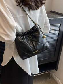 Bolso cuadrado versátil para el hombro, elegante y sofisticado bolso cruzado casual para ir y venir, sencillo y de moda bolso de hombro de mujer con correa de cadena, bolso debajo del brazo con diseño de diamante