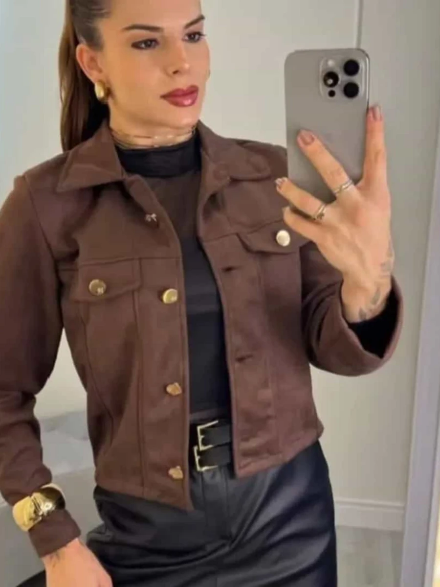 Women's Jacket Coat Wool Blend With Buttons Elegant Warm Fashion Style Winter Fashion - Rỉ Nâu - Xem 1