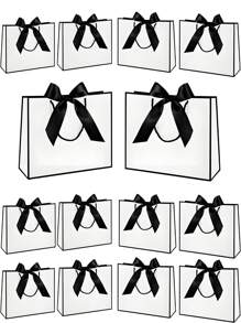 10 Stücke - Große Schleife Geschenktüten, Kraftpapier Geschenktüten, Verpackungstüten mit Griffen, Schleifen-Band Verpackungstüten, elegante Papiertüten, Einkaufstüten, Handtaschen, weiße Papiertaschen, Hochzeits- und Geburtstags-Geschenktüten, einfache einfarbige Einkaufstüten, Schmuckgeschenkverpackungstüten geeignet für Brautgeschenkpartys, Weihnachtspartys, Sommerhochzeiten, Hochzeitsfeier Dekor, Outdoor-Partys, Feiertags-Partys, Geburtstage und Halloween