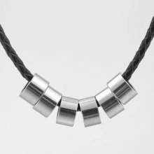 Custom Surname Necklace, 50cm Black Leather Chain, Stainless Steel Beads, Unisex Magnetic Pendant Necklace - Silver - View 12