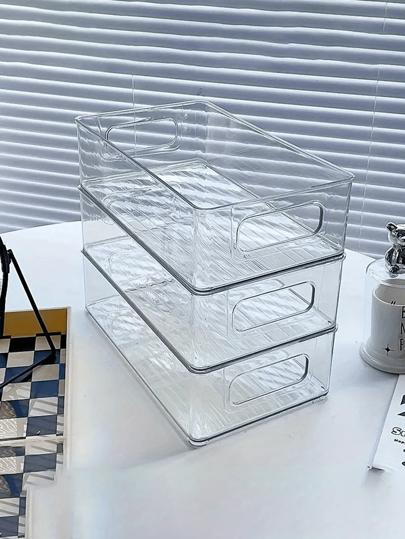 1pc Transparent Stackable Stationery Storage Box, Large Capacity Desktop Storage Box, Multifunctional Storage Box, Suitable For Storing Cosmetics, Stationery Supplies, Sticky Notes Files, Other Miscellaneous Display Racks. Suitable For Home, Campus, Office,For Back To School