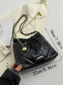 Bolso cuadrado versátil para el hombro, elegante y sofisticado bolso cruzado casual para ir y venir, sencillo y de moda bolso de hombro de mujer con correa de cadena, bolso debajo del brazo con diseño de diamante