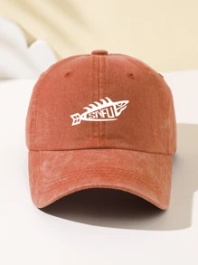 1 Stück Damen ausgewaschene SNFU Fisch Muster Mode Softtouch Baseballkappe, personalisiertes minimalistisches Design, verstellbarer Umfang, atmungsaktiver Sonnenhut, Geschenk für Feiertage, Studenten, Outdoor-Sport, Camping, Reisen