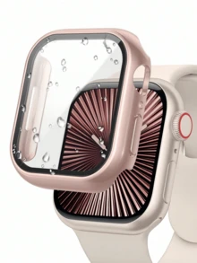 3-In-1 Protective Case, Includes Tempered Glass Screen Protector, Compatible With Apple Watch Series 10/9/8/SE2/7/6/SE/5/4/3/2/1 - 49mm/46mm/42mm/45mm/44mm/41mm/40mm, Ultra-Thin Protective Frame, Full-Coverage Hard PC Protective Case, High-Definition Ultra-Thin Watch Protective Case - Rose Gold - View 1