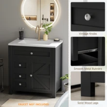 Furniwell 30"  Freestanding Bathroom Vanity Set With Resin Sink Top, 2-Drawer Wood Storage Cabinet / Soft-Close Door & Silver Metal Handles - màu đen - Xem 4