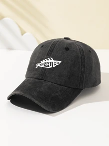 1 Stück Damen ausgewaschene SNFU Fisch Muster Mode Softtouch Baseballkappe, personalisiertes minimalistisches Design, verstellbarer Umfang, atmungsaktiver Sonnenhut, Geschenk für Feiertage, Studenten, Outdoor-Sport, Camping, Reisen