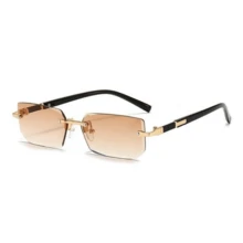 Retro Sunglasses Men Brand Designer Fashion Rimless Sun Glasses Shades Cutting Lens Ladies Frameless Eyeglasses - Tea_PURPLE - View 1