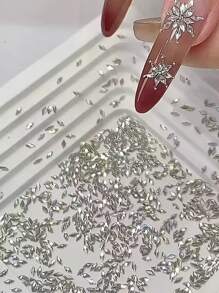 200pcs/100pcs/50pcs Mini Diamond Shaped Edged Zirconia Manicure Decorations, White & Pink Flat Bottom Sparkling Wheat Ear Nail Diamonds