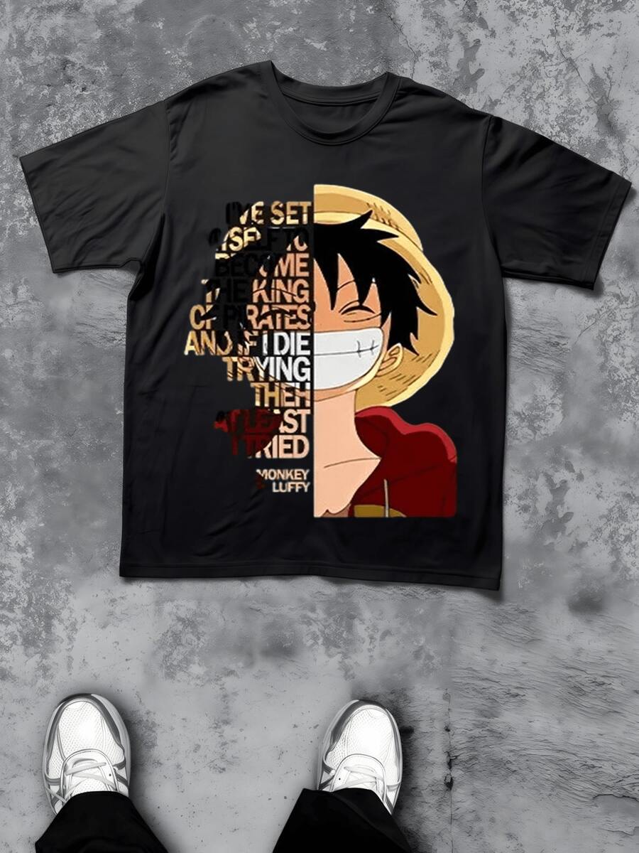 One Piece Anime Graphic Men's 220g T Shirt 1pcs Stylish 100% Cotton Casual Tee Digital Printed T Shirt - Black - View 1