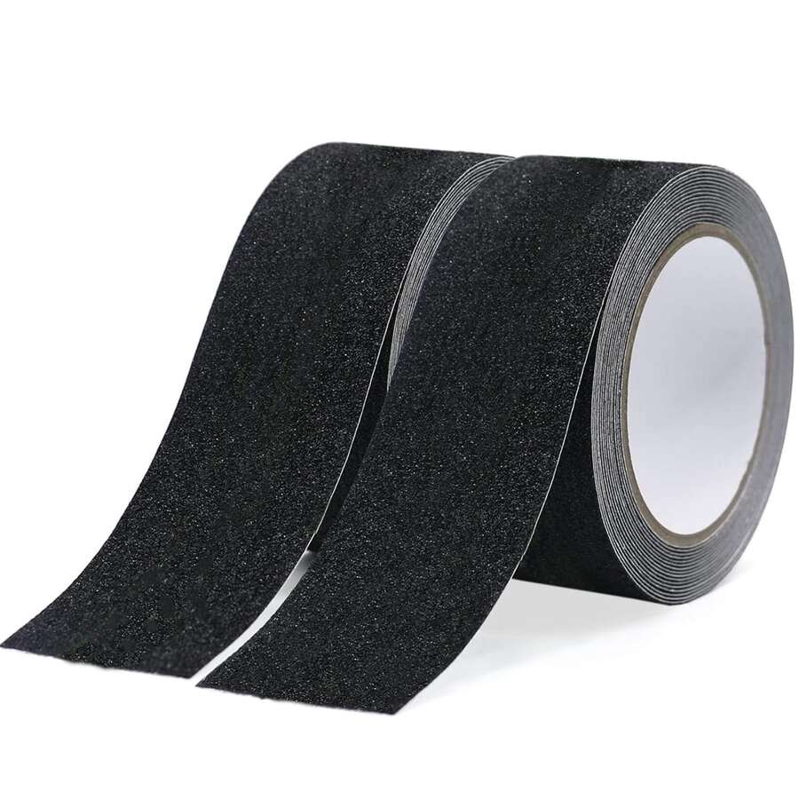 1 Pieza Cinta Tira Antideslizante 5cmx10m,80 Granos Cinta de Tracción Antideslizante Profesional PVC,Negra, Impermeable,Adecuado para baños, escaleras, entradas de ascensores, piscinas, etc - Negro - Ver 1