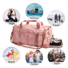Bolsa deportiva multifunción negra para gimnasio, mochila grande para yoga con múltiples bolsillos, bolsa de viaje portátil, correas de hombro ajustables, duradera, con bolsillo impermeable para toalla húmeda. - Rosa - Ver 2