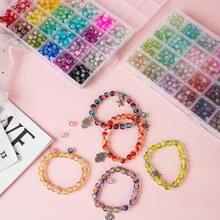 360 件/720 件 8 毫米渐变裂纹玻璃珠首饰制作套件，适用于手工制作 DIY 手链、项链、耳环、钥匙扣、包包挂件、手机挂绳、工艺品，适合节日、派对礼物、生日礼物（颜色随机）