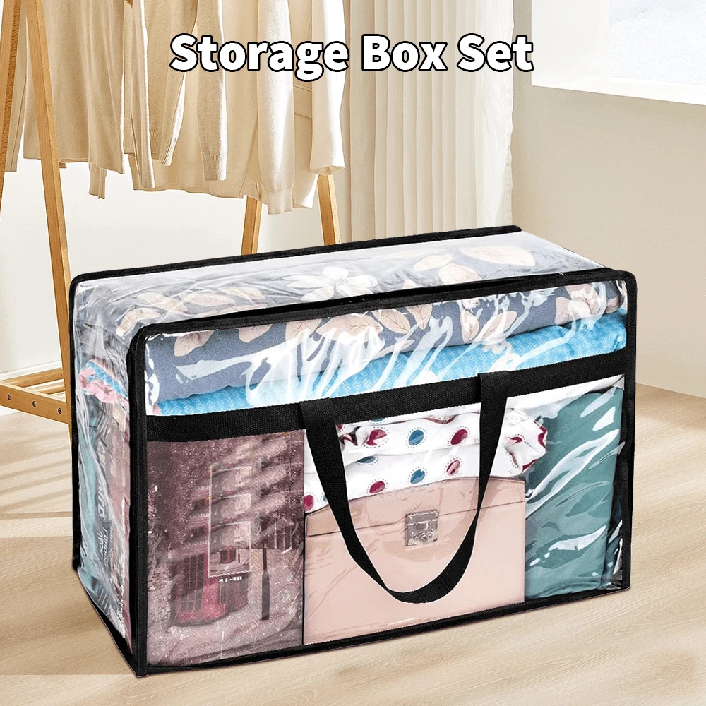 Large PVC Clothes Storage Bags Zipped Organizer Wardrobe Closet Box Bedding Duvet Storage - Clear - View 1