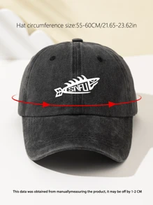 1 Stück Damen ausgewaschene SNFU Fisch Muster Mode Softtouch Baseballkappe, personalisiertes minimalistisches Design, verstellbarer Umfang, atmungsaktiver Sonnenhut, Geschenk für Feiertage, Studenten, Outdoor-Sport, Camping, Reisen