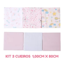 Kit 3 Baby Swaddles, Printed Or Plain, 1.00 X 80cm - 100% Cotton - Karinho - Girl - View 1