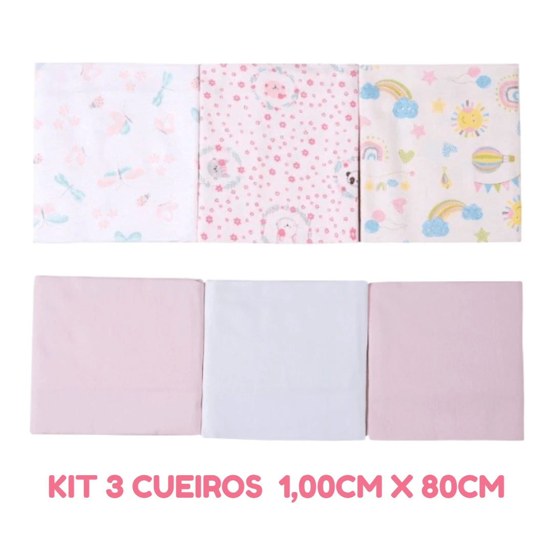 Kit 3 Baby Swaddles, Printed Or Plain, 1.00 X 80cm - 100% Cotton - Karinho - Girl - View 1