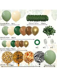 142pcs Jungle Theme Balloon Arch Kit, Green & Brown Balloons With Animal Print, Palm Leaves, For Tropical Birthday Party, Baby Shower Decoration