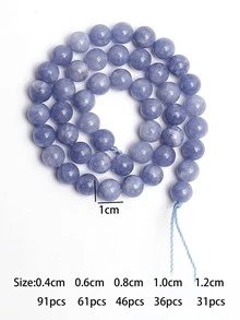 天然石蓝玉髓海蓝宝石天使石翡翠散珠圆形珠子适用于珠宝制作 DIY 手链配件 15 英寸