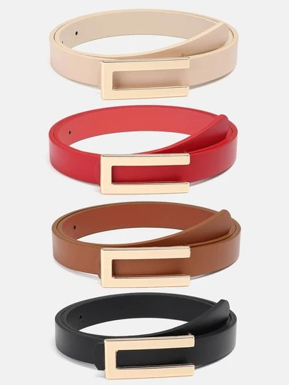 1pc Plain Color Casual PU (Polyurethane) Women's Belt, Rectangular Buckle, Suitable For Daily Use Summer, School Fall, Autumn, Halloween