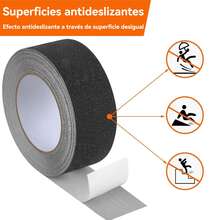 1 Pieza Cinta Tira Antideslizante 5cmx10m,80 Granos Cinta de Tracción Antideslizante Profesional PVC,Negra, Impermeable,Adecuado para baños, escaleras, entradas de ascensores, piscinas, etc - Negro - Ver 3