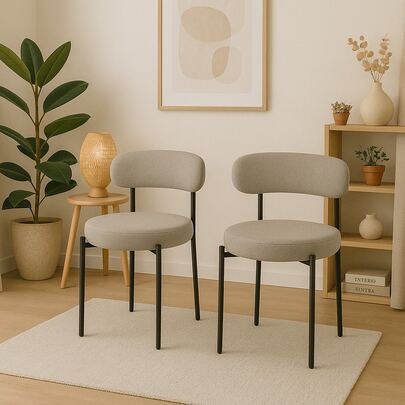 Kit 2 Cadeiras de Jantar Linho Cinza Camelia com Encosto Curvo Base Preta Moderna para Sala e Cozinha Dia Das Mães Envio Nacional