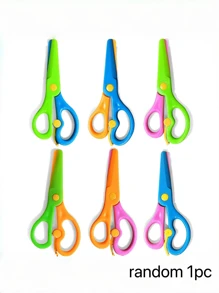 6pcs Kids Scissors, Craft Scissors For Beginners, Plastic Blade Student Art Scissors, Portable DIY Art Supplies, Random Color, Children Craft Scissors, Back To School Stationery