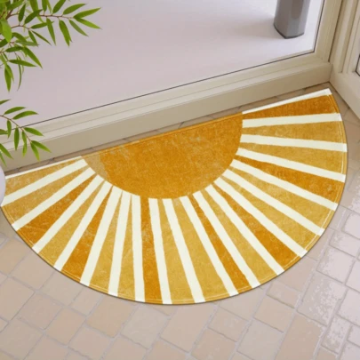 1pc Washable Faux Wool Half-Round Sunlight Bath Mat, Non-Slip Mat Suitable For Bedroom, Living Room Decor Carpet, Kitchen