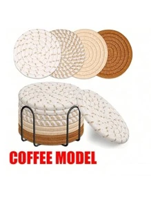 16pcs/8 Pcs Minimalist Table Woven Coasters, Drink Coasters With Holder,Kitchen Table Heat-Resistant Coasters And Thick Insulation Pads,4 Colors Absorbent Coaster Set For Home Decor Tabletop Protection Suitable For Kinds Of Cups, 4.3 Inches Christmas For Holiday Gift Giving