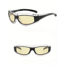 Y2K Futuristic Cyberpunk Sunglasses, Unisex Cat-Eye Special-Shaped Concave Sunglasses, Retro Sci-Fi Sunglasses For Men And Women,  Hip-Hop And Street Style, UV Protection, Lightweight Design, Perfect For Futuristic Fashion - 黑色和黃色 - 查看 2