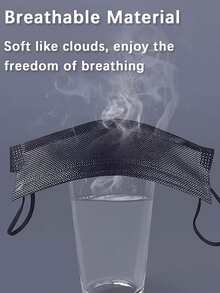 [50片]黑色一次性口罩，3层成人口罩，弹性耳环口罩，透气舒适，耳挂式，适用于家庭、办公室、学校、户外，一次性耳挂，居家、旅行、办公室、学校、工作、户外 - 黑色 - 查看 4