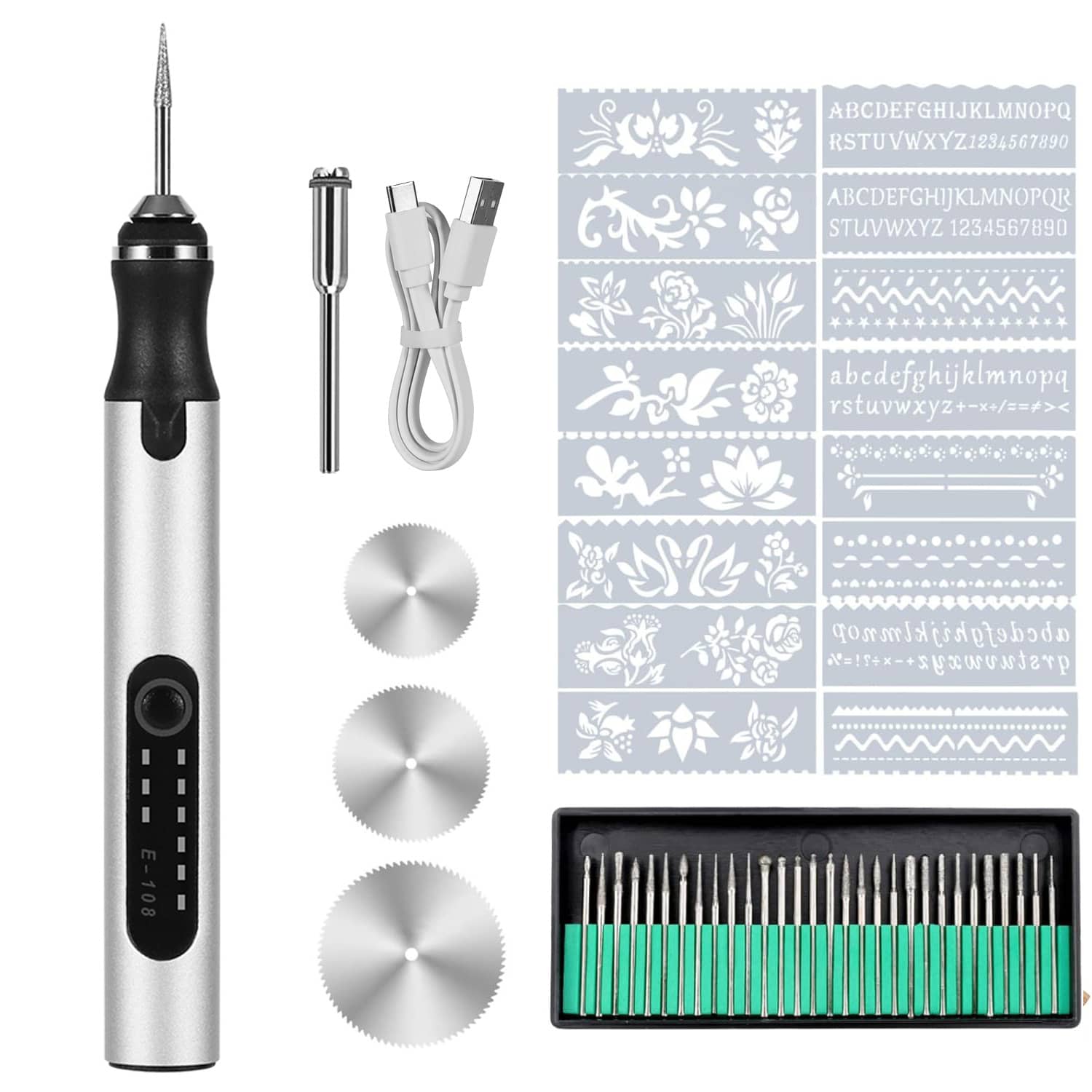 Electric Engraving Pen, USB Rechargeable Cordless Engraving Machine, Portable DIY Rotary Engraver For Jewelry Wood Glass Stone Carving - Silver - View 1