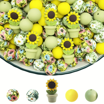 25pcs Silicone Sunflower Potted Plant Elements Silicone Loose Beads Suitable For Jewelry Decoration Accessories Used As Earrings Necklace Bag Chain Pendant Phone Keychain Makeup Brush Keychains DIY Kit Making Supplies Mother'S Day Gift Father'S Day Gift Holiday Gifts Birthday Presents - Beads & Bead Assortments