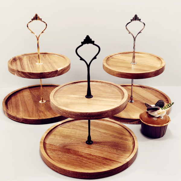 1pc Fashionable Multi-Tier Cupcake Stand, Wooden Tiered Tray Display Rack, Premium Food Serving Platter, Farmhouse Decor, Suitable For Home Decor, Wedding, Birthday Party, Anniversary, Christmas, Halloween | Natural Wood Finish | Smooth Surface