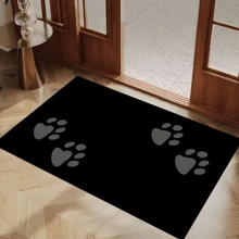 1pc Black Paw Print Crystal Velvet Doormat, Machine Washable, Entrance Mat, Floor Mat, Suitable For Entryway Decoration In Living Room, Porch Etc., New Arrival For Spring & Summer, Dirt-Resistant,