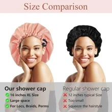 Gorro de ducha reutilizable y ajustable de doble capa impermeable, grande para todo tipo de cabello, para el spa y el baño de niñas, suave para el cabello largo de las mujeres