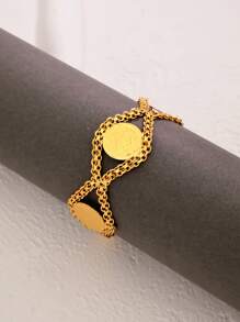 1 pieza Elegante brazalete ajustable para mujer con decoración de monedas vintage, de estilo casual con capas de moda