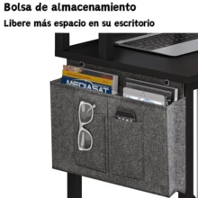 Escritorio en Forma de L, Escritorio reversible, Escritorio Gamer con Luces LED, Bandeja de Teclado y Bolsa de Almacenamiento para Oficina en casa, Negro - Negro - Ver 7