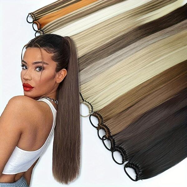 Long Straight Ponytail Extension 24Inch Ponytail Hair Extensions Synthetic Hair On Elastic Band Hairpiece
