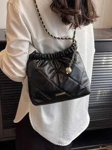 Bolso cuadrado versátil para el hombro, elegante y sofisticado bolso cruzado casual para ir y venir, sencillo y de moda bolso de hombro de mujer con correa de cadena, bolso debajo del brazo con diseño de diamante
